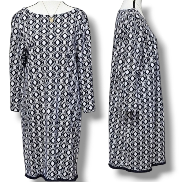 CROWN & IVY | COTTON CASUAL QUARTER INCH SLEEVE FRINGE BOTTOM DRESS - Picture 1 of 16